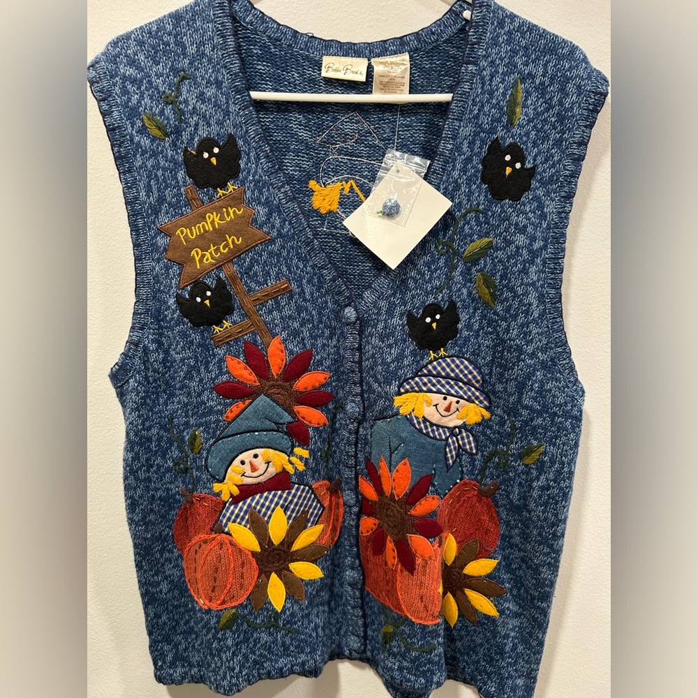 NEW Vintage Bobbie Brooks Womens Scarecrow Sweater Vest Size XL